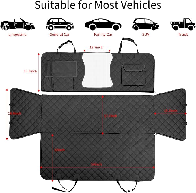 Dog Car Seat Cover for Back Seat, Dog Hammock for Car, Waterproof Backseat Cover for Dogs in Car SUV & Truck, with Mesh Window and Multiple Pockets
