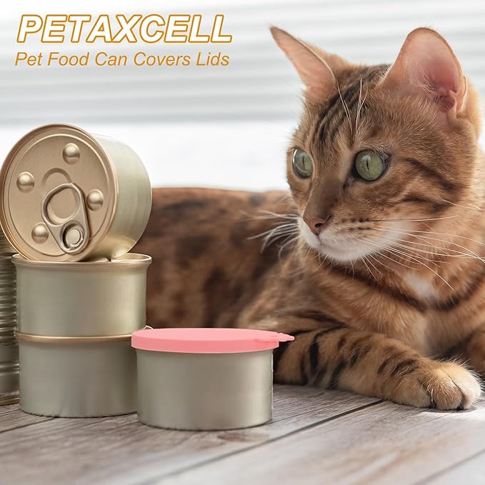 PETAXCELL Cat Food Can Covers Lids, Dog Food Can Lids with Spoons Silicone Toppers Reusable 3 Inch, (Pink, 2Sets), Intended for Dog/Cat/Pet Food
