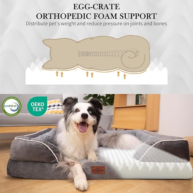 Comfort Expression Orthopedic Dog Bed for Medium Dogs 30x20 Inch, Waterproof Supportive Egg Crate Foam Medium Pet Bed with Removable Bolsters, Dog Couch with Washable Cover & Non-Slip Bottom, Grey