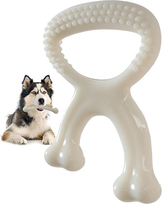 Durable Dog Chew Toy for Aggressive Chewers, Indestructible Nylon Bone Dental Care Teeth Cleaning Chew Toy for Small, Medium and Large Dogs, Keep Them Busy, Irresistible Beef Flavor (White)