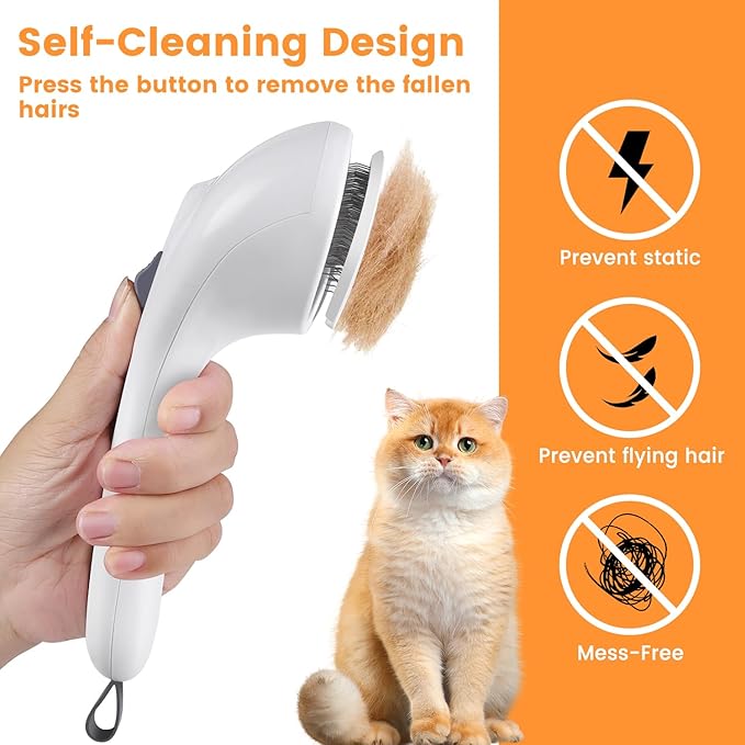 4 in 1 Cat Steam Brush, Rechargeable Pet Spray Hair Removal Comb, Self Cleaning Pet Brush for Indoor Long & Short Haired Pets, Cat Brushes for Shedding, Grooming, Cleaning and Massage
