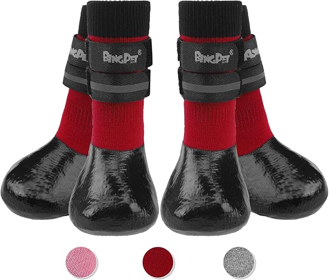 BINGPET Anti-Slip Dog Socks for Hardwood Floors,Injury Prevent Licking Dog Booties,Traction Control Paw Protector Dog Shoes for Hot Pavement with Reflective Straps for Small Medium Large Dogs