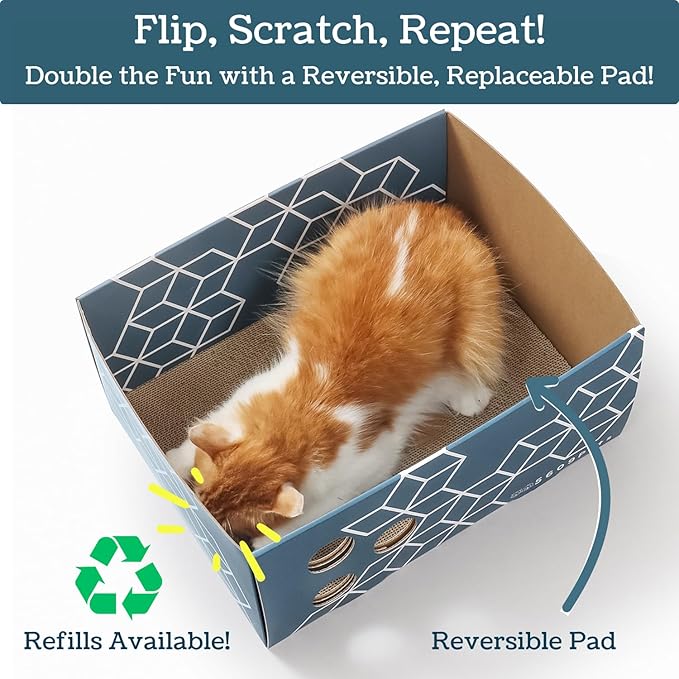 Heavy Duty Cardboard Cat Scratch Box with 3 Refillable Double-Sided Cat Scratcher Pads for Indoor Cats