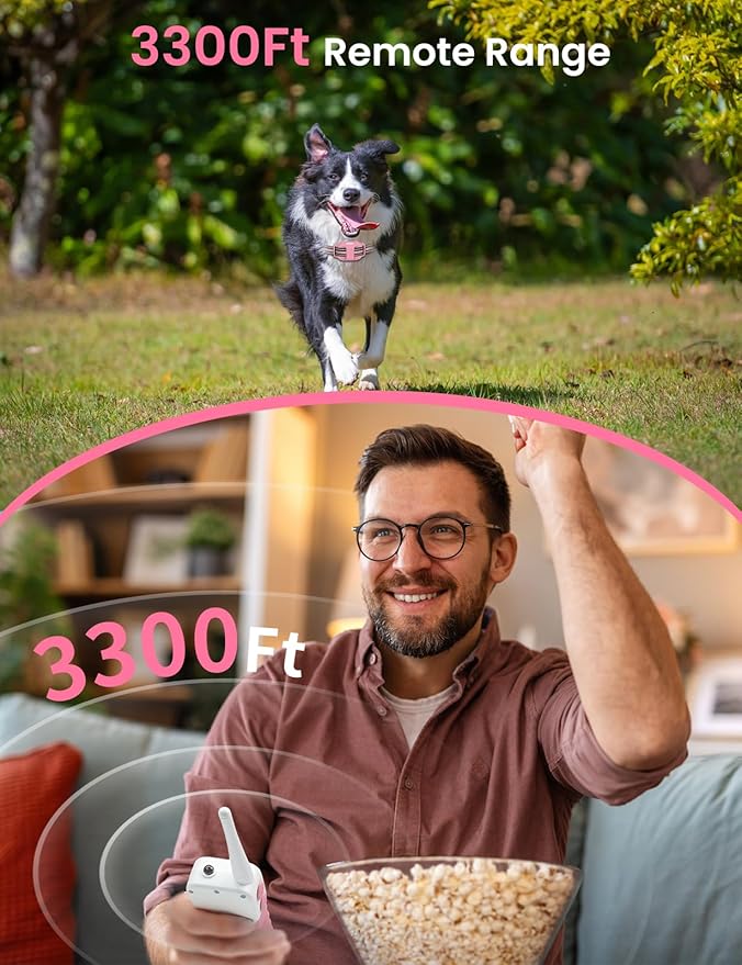 No Shock Dog Training Collar, Vibrating Dog Collar with Remote 3300ft, Beep and Vibration Collar for Dogs 10-110lbs | Vibrate Only, No Prongs | Painless&Humane to Stop Bad Behaviors (Pink)