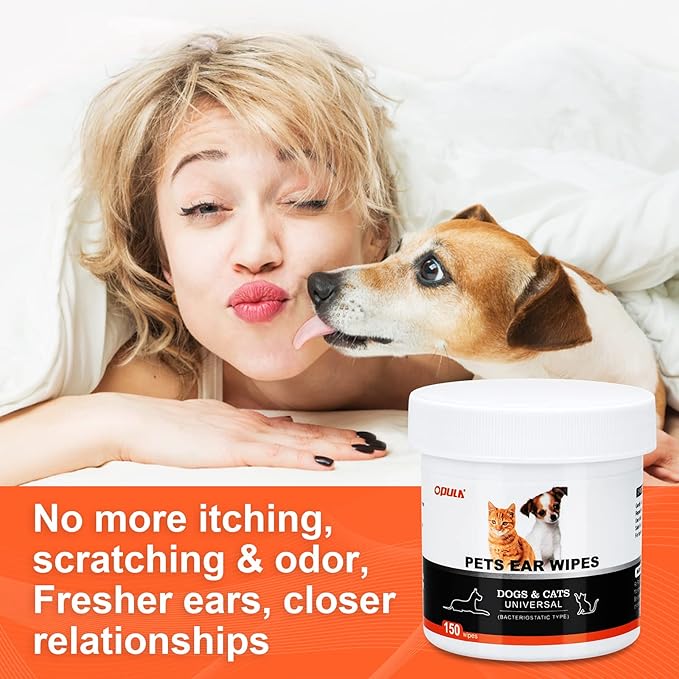 300Pcs Dog Ear Cleaner Wipes, Biodegradable Pet Ear Wipes for Dogs and Cats, Remove Ear Wax Debris, Relieve Itching, Eliminate Odors, Thick Otic Cleaning Pads