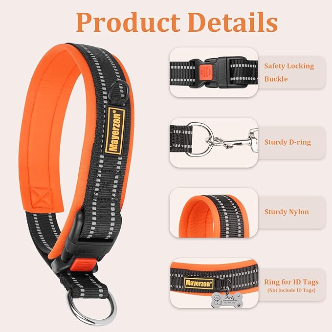 Mayerzon 1.5" Wide Martingale Collar for Large Medium Small Dogs Pitbull German Shepherd, No Pull Reflective Slip & Martingale Dog Collar with Buckle Soft Padded for Walking Training(Orange, XL)