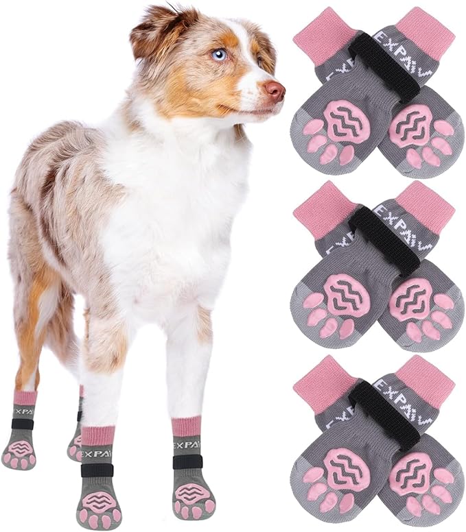 EXPAWLORER 6PCS Anti-Slip Dog Socks to Prevent Licking Paws,Dog Shoes for Hot Pavement,Best Paw Protector Traction Control on Hardwood Floor,Dog Booties for Puppy Small Medium Large Senior Dogs