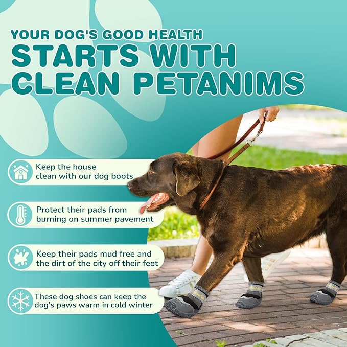 Petanims Dog Shoes for Large Dogs, Medium Dog Boots & Paw Protectors for Winter Snow, Waterproof Dog Booties for Hot Pavement, Hardwood Floors, for Rainy Black Size 6