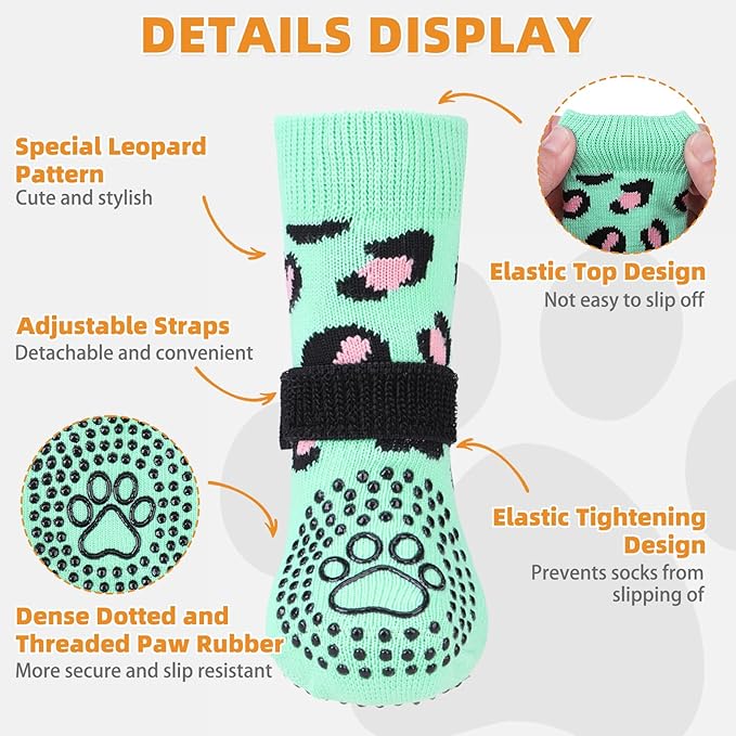 KOOLTAIL Anti Slip Dog Socks for Hot/Cold Pavement to Prevent Licking Paws, Paw Protector&Dog Boots with Grippers for Hardwood Floors,Traction Control No Twist Booties for Small Medium Large Dogs SM