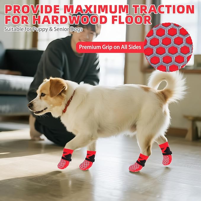 KOOLTAIL Dog Socks for Hot/Cold Pavement, Breathable & Warm Dog Socks to Prevent Licking Paws, Non Slip Pet Boots & Paw Protectors for Hardwood Floor,Grippy Shoes for Medium Senior Dogs