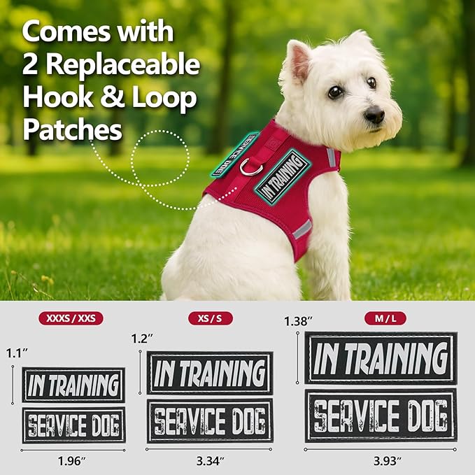 Dog Harness for Puppy – Adjustable Reflective Easy Put On Soft Mesh Vest for Small Dogs with 2 Patches (Burgundy Red,XS)