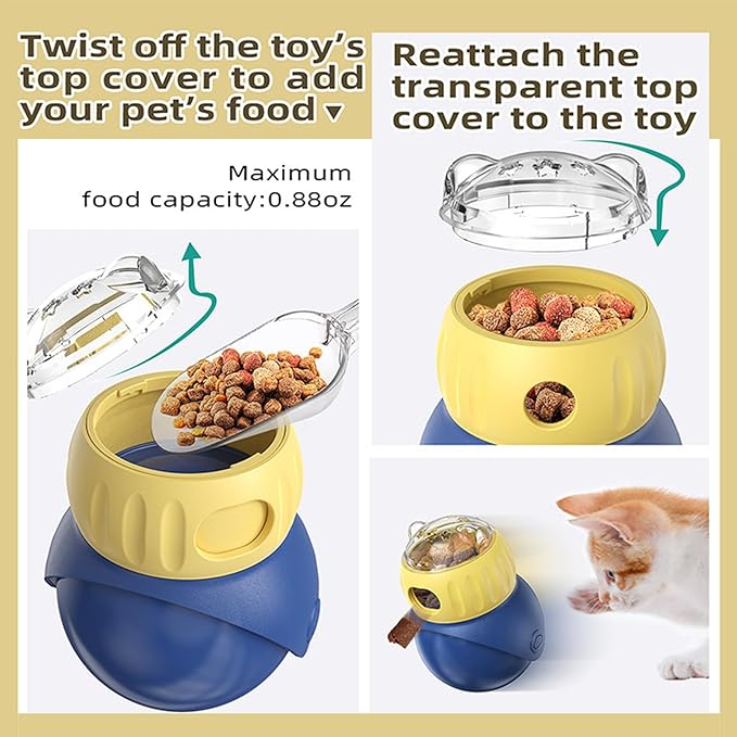 NESSICURE Pet Interactive Toys, Adjustable Treat Puzzle Food Dispenser Weight Loss Tumbler Slow Feeder Sliding Rolling Ball Enrichment Toy for Cats & Small Dogs