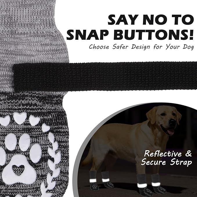 EXPAWLORER Dog Socks to prevent Licking and Slipping, Winter Dog Shoes for Cold Weather Snow, Paw Protectors for Hardwood Floors Anti-Slip, Dog Booties for Small Medium Large Senior Dogs, Black Grey M