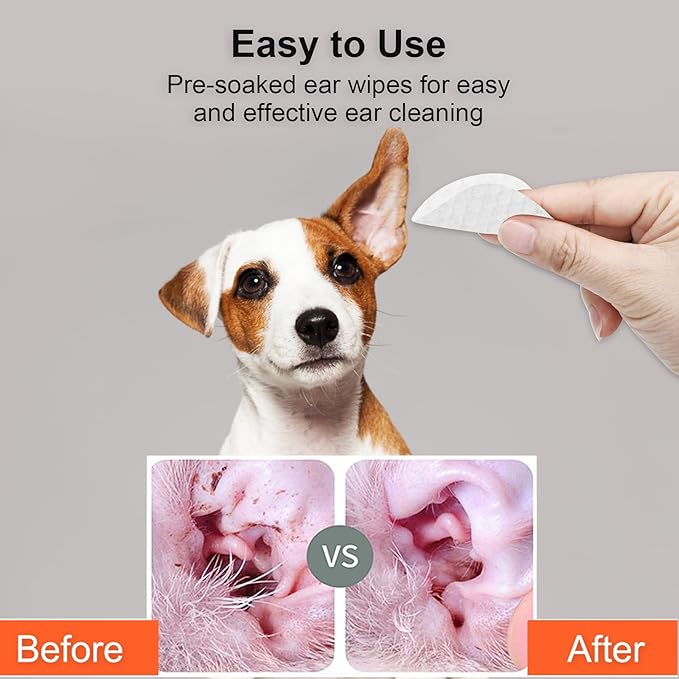 300Pcs Dog Ear Cleaner Wipes, Biodegradable Pet Ear Wipes for Dogs and Cats, Remove Ear Wax Debris, Relieve Itching, Eliminate Odors, Thick Otic Cleaning Pads