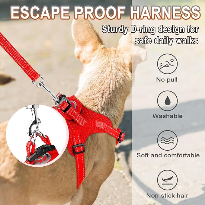 Dog Harness Step in Dog Vest Harness, Reflective Adjustable Puppy No Pull Harness Breathable Soft for Small and Medium Dogs Cats, Red, S