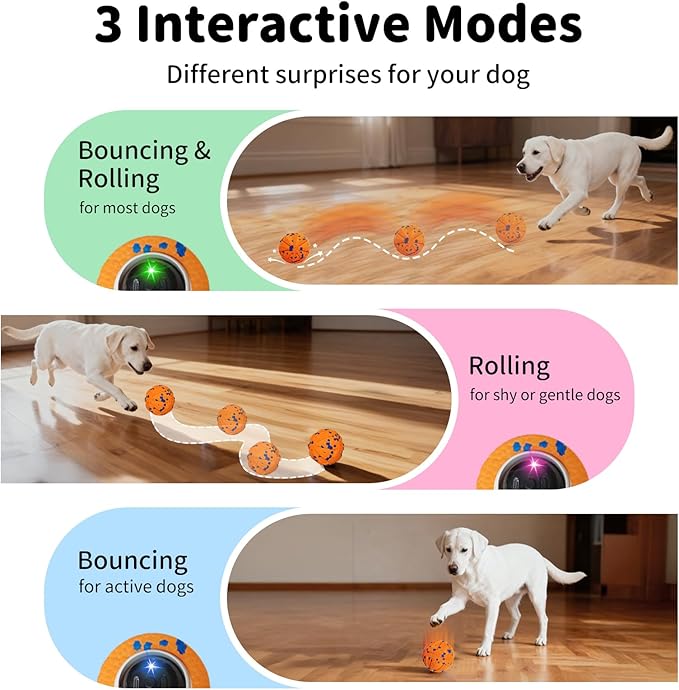 JoyBruko Interactive Dog Toys Ball, Moving Dog Toys to Keep Them Busy, Automatic Self Rolling & Bouncing, Soft E-TPU Material IPX7 Waterproof, Enrichment for Small Medium Large Breeds, Orange