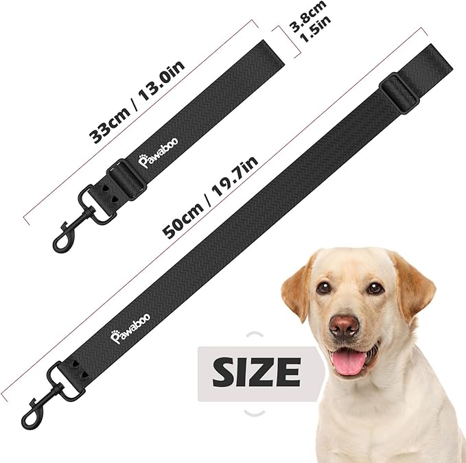 Pawaboo Dog Car Seatbelt, Universal Pet Safety Belt, Chew-Proof Dog Car Restraint with Adjustable Strap, Nylon Woven Belt & PVC Shell Dog Seatbelt, Dog Leash with 360° Hook,20 in, 2 Pack, Black