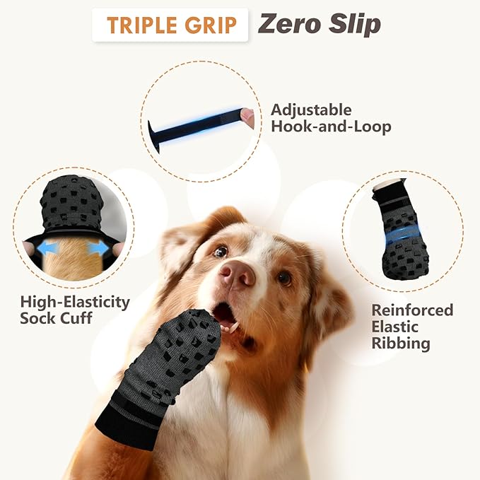 Non Slip Dog Socks to Prevent Licking Paws Grippy Socks for Senior Dog on Hardwood Floors Anti Slip Dog Socks for Hot Pavement Double Side Paw Protector Prevent Scratching Grey S