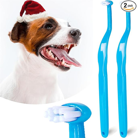 Small Dog Toothbrush, Cat & Puppy Tooth Brushing Kit, Mini Head Teeth Brush for Kitten & Tiny Pet, Doggy Toothbrushes Deep Dental Cleaning, 2 PCS - Blue