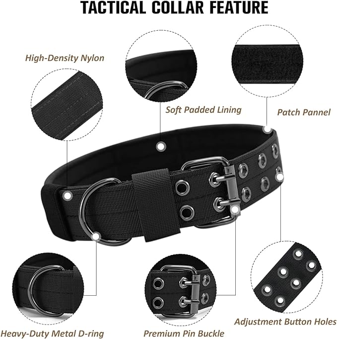 Tactical Dog Collar with Handle, Military Adjustable Heavy Duty Metal Buckle Dog Collars Soft Nylon Training Collar for Medium Large Dogs (Black, X-Large)