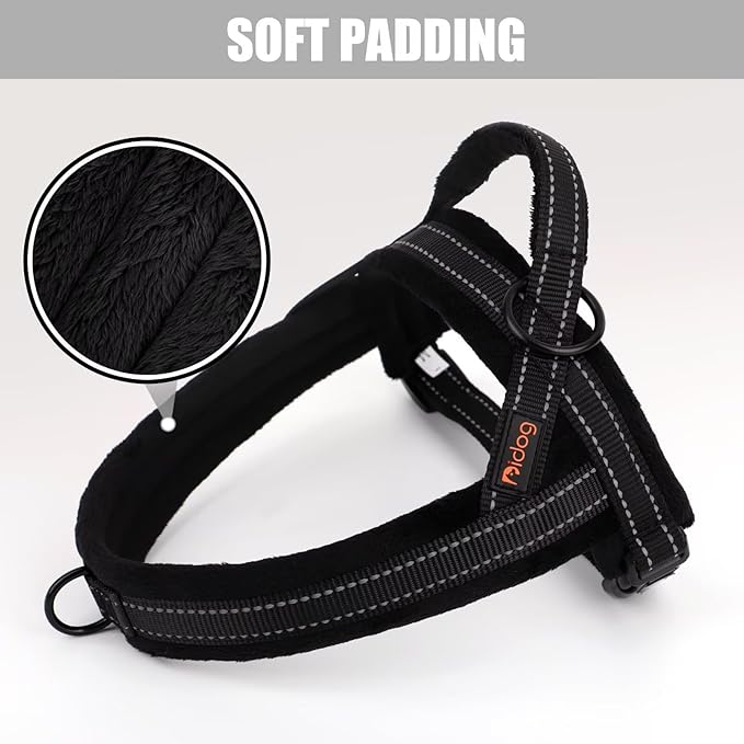 Didog Soft Flannel Padded Dog Vest Harness, No Pull/Quick Fit Reflective Dog Strap Harness, Easy for Training Walking (M:Chest 21-26", Black)