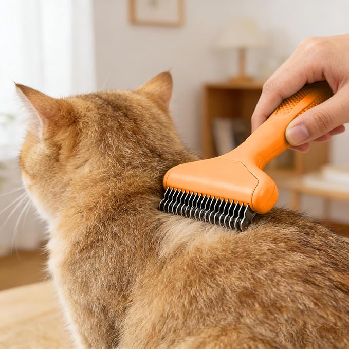 2026 Upgrade Cat Grooming Brush Self Cleaning, Self Cleaning Slicker Brush Small for Dog & Cat, Pet Grooming Deshedding Tool for Detangling & Dematting Long, Easy To Clean Loose Undercoat (Orange#B)