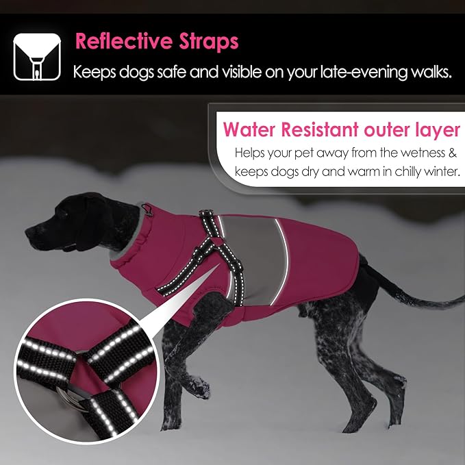 AOFITEE Dog Coat, Large Dog Jacket, Dogs Coat with Harness Built in, Reflective Waterproof Dogs Jackets Winter with Furry Collar, Warm Polar Fleece Pet Sweater Snowsuit for Doberman, Great Dane, XXL
