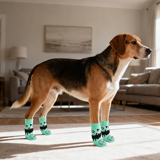 KOOLTAIL Anti Slip Dog Socks for Hot/Cold Pavement to Prevent Licking Paws, Paw Protector&Dog Boots with Grippers for Hardwood Floors,Traction Control No Twist Booties for Small Medium Large Dogs SM