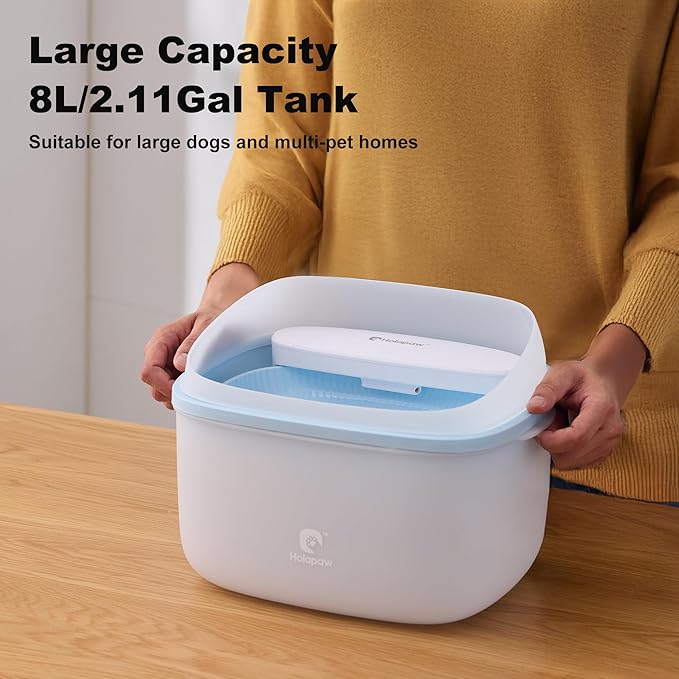 HOLAPAW Dog Water Fountain for Large Dogs, 2.1Gal/8L Dog Water Bowl Dispenser, No Spill Automatic Pet Water Fountain for Dogs Cats Multiple Pets with Ultra Quiet Pump, 3 Filter Replacement, Blue