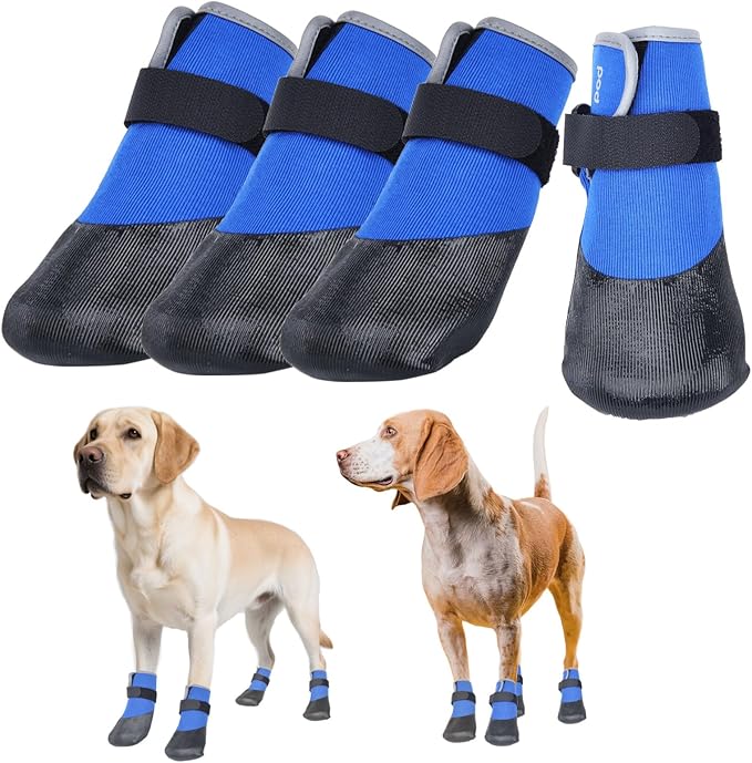 SJJH Dog Shoes Lightweight Dog Boots-Breathable Knitted Paw Protector with Adjustable Strap for Hot Pavement, Rain Walking, Hardwood Floors Anti Slip Reduce Noise, Prevent Licking Paws(Blue,L)