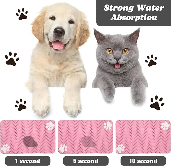 Dog Food Mats,Cat Absorbent Water Bowl Feeding Mats Pet Placemats for Food and Water Pink Wood 16 * 24 inch