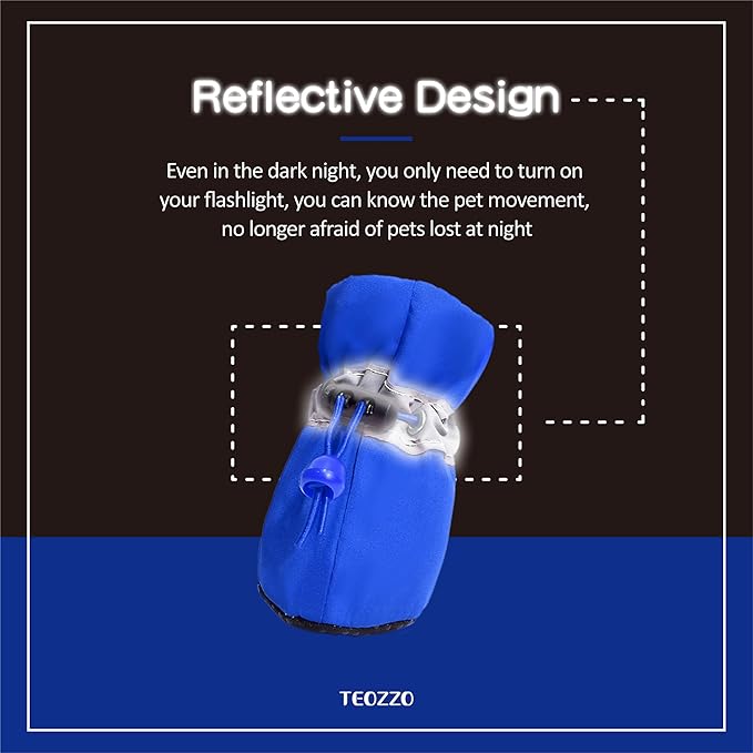 Dog Shoes Dog Boots & Paw Protector, Anti-Slip Sole Winter Dog Booties with Reflective Straps Dog for Small Medium Dogs 4PCS (Blue, Size 5: 1.77"(Width))