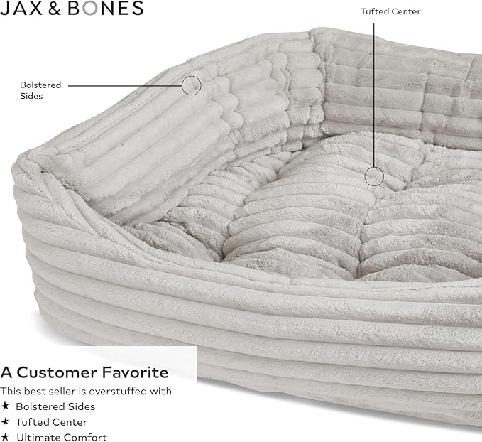 Jax & Bones Dog Bed Napper - Luna Grey Machine Washable Bed For Dogs - Extra Heavy Duty Bolstered Sides - Large Grey Dog Mat Beds | 40 x 32 Inches