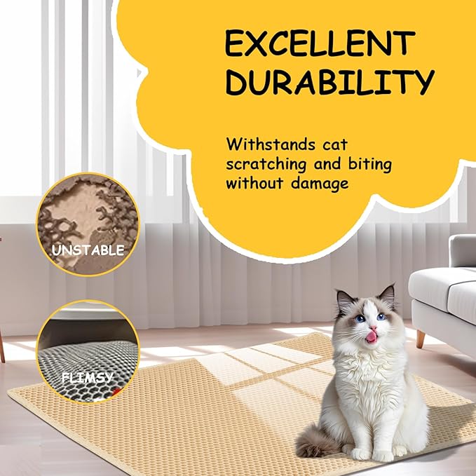 Cat Litter Mat, Litter Box Mat, Large Double Layer Waterproof Proof Trapping mat, Non-Slip Design, Kitty Litter Rug, Cat Supplies, Easy to Clean, 24 * 14.9 Inch, Beige