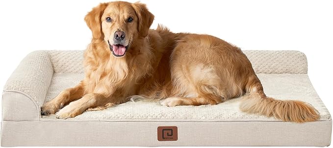 EHEYCIGA Memory Foam Dog Bed XLarge Sized Dogs, Extra Large Dog Bed Orthopedic with Washable Removable Cover, Waterproof XL Pet Bed Couch, 44x32x6.5 Inches, Beige