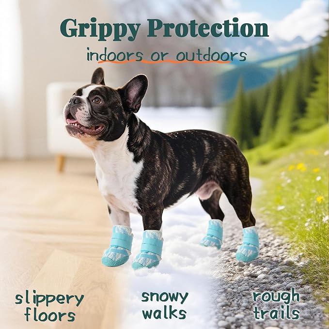 Aokown Dog Shoes for Small Dogs, Outdoor Dog Boots & Paw Protectors for Hot Pavement, Winter Snow Hiking, Breathable Dog Booties, Indoor Hardfloors Anti Slip Sole Blue Size 1