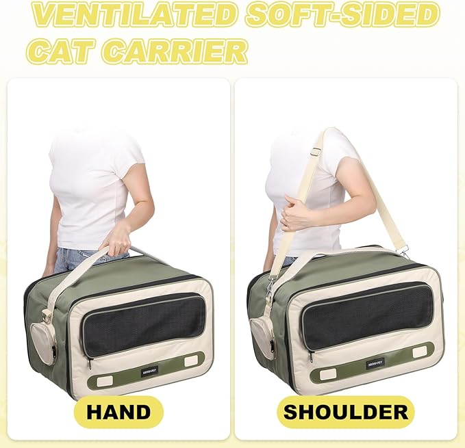 Cat Carrier for Pet, Adjustable Shoulder Strap, Breathable Dog Carrier Cat Carrying Case Pet Travel Bag Up to 14.3 lbs (Green), Intended for Hiking/Camping/Traveling