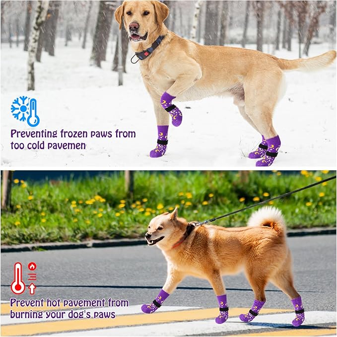 SCENEREAL Anti Slip Dog Socks to Prevent Licking Paws for Hardwood Floors, Double Sides Dog Shoes Boots & Paw Protectors for Hot/Cold Pavement, Dog Grippy Booties for Small Medium Large Senior Dogs