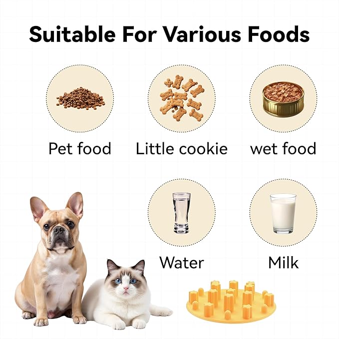 Slow Feeder Insert for Cat Dog Bowls, Anti-Choking Silicone with Strong Suction Cups, Fits Most Cat Bowls, Ideal for Puppy Small Medium Breeds (Grey)