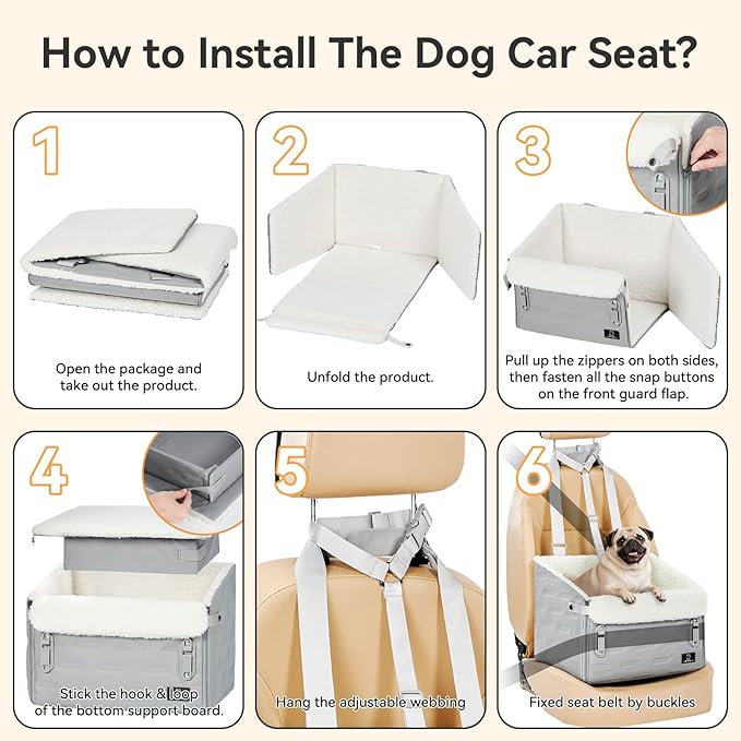 Dog Car Seat for Small Dogs – Patented Safety Buckle, Booster Seat with Safety Leash, Travel Bed for Dogs Up to 35 lbs – Secure, Comfortable, Easy Install, Fits Cars/SUVs/Trucks