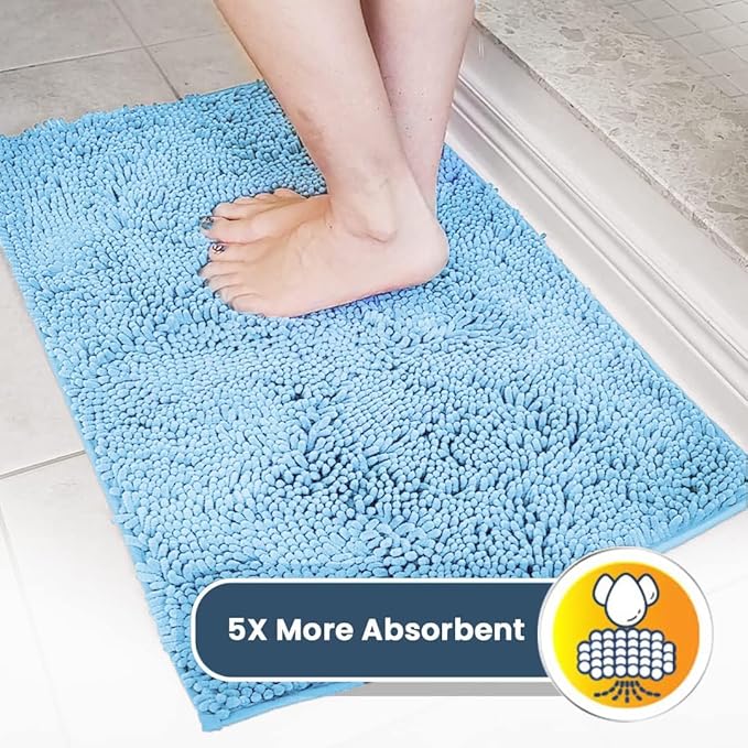 Muddy Mat® | Super Absorbent Door Mat Indoor, Microfiber Quick Dry Chenille Entryway Rug, Non-Slip Front Door Mat, Indoor Mats for Entryway, Machine Washable Pet Rug, Sky Blue 24"x60"