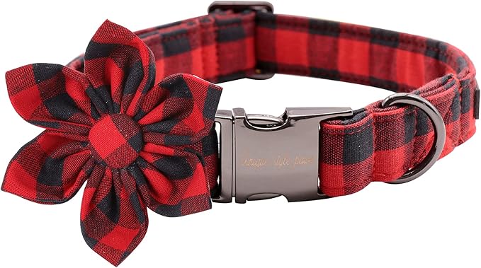 Uniqe Style Paws Christmas Grid Dog Collar, Female or Male Adjustable Puppy Collar with Flower, Durable Floral Pattern Pet for Medium Dogs
