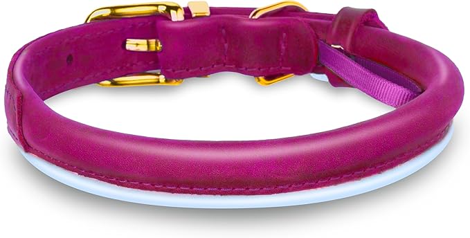OOPSDOGGY Reflective Rolled Leather Dog Collar Adjustable Soft Padded Pet Collar for Small Medium Large Breed Dogs (Pink, XXS, 7"-9")