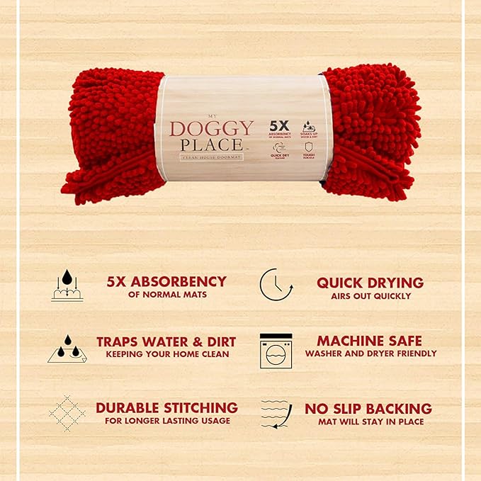 My Doggy Place Dog Mud Mat, 36" x 26" Red – Thick Microfiber Entry Rug for Snow, Mud & Salt – Absorbent, Quick-Dry, Washer-Safe & Non-Slip, Large