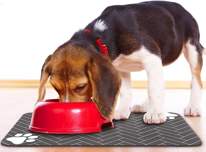 Dog Food Mats,Cat Absorbent Water Bowl Feeding Mats Pet Placemats for Food and Water Gray Wood 16 * 24 inch