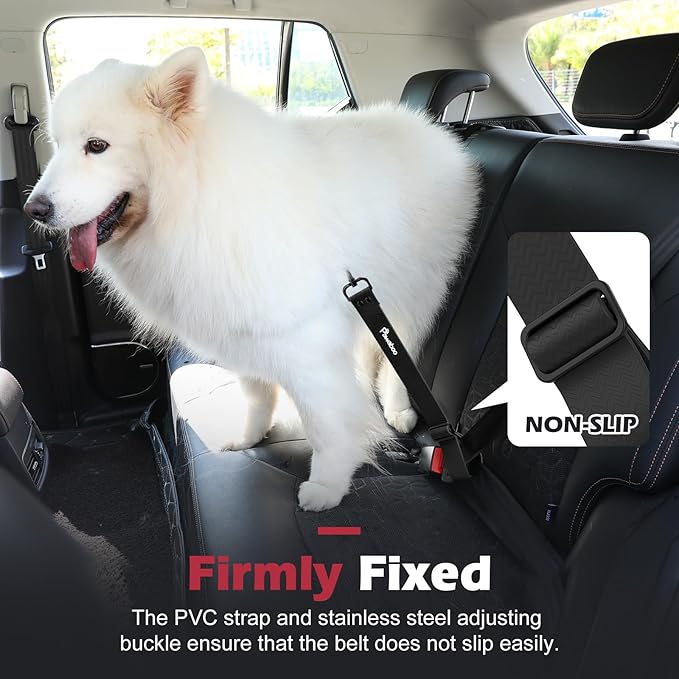 Pawaboo Dog Car Seatbelt, Universal Pet Safety Belt, Chew-Proof Dog Car Restraint with Adjustable Strap, Nylon Woven Belt & PVC Shell Dog Seatbelt, Dog Leash with 360° Hook,20 in, 2 Pack, Black