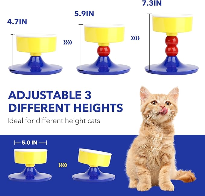 Elevated Cat Bowls, Adjustable Height & Angle, Anti Vomiting, Non-Slip, Easy to Clean, Cat Dishes for Food & Water, No Spill
