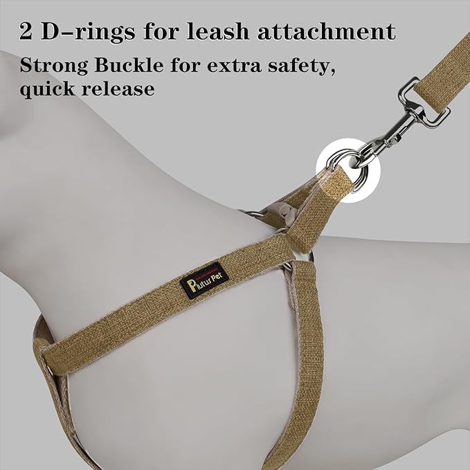 Plutus Pet Cotton Hemp Step in Dog Harness, Sustainable, Lightweight and Escape-Proof, Quick Fit Dog Harness for Puppy Small Medium and Large Dogs, Khaki, S