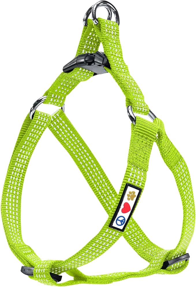 Pawtitas Reflective Step-in Dog Harness – Adjustable No-Pull Vest for Puppies to Seniors, Safe & Comfortable, M Green