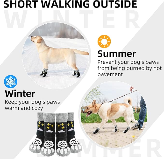 PUPTECK Anti Slip Dog Socks 2 Pairs with Double Grippers for Hardwood Floors, Shoes for Hot/Cold Pavement, Boots & Paws Protectors to Prevent Licking, Traction Booties for Senior Small Large Dogs